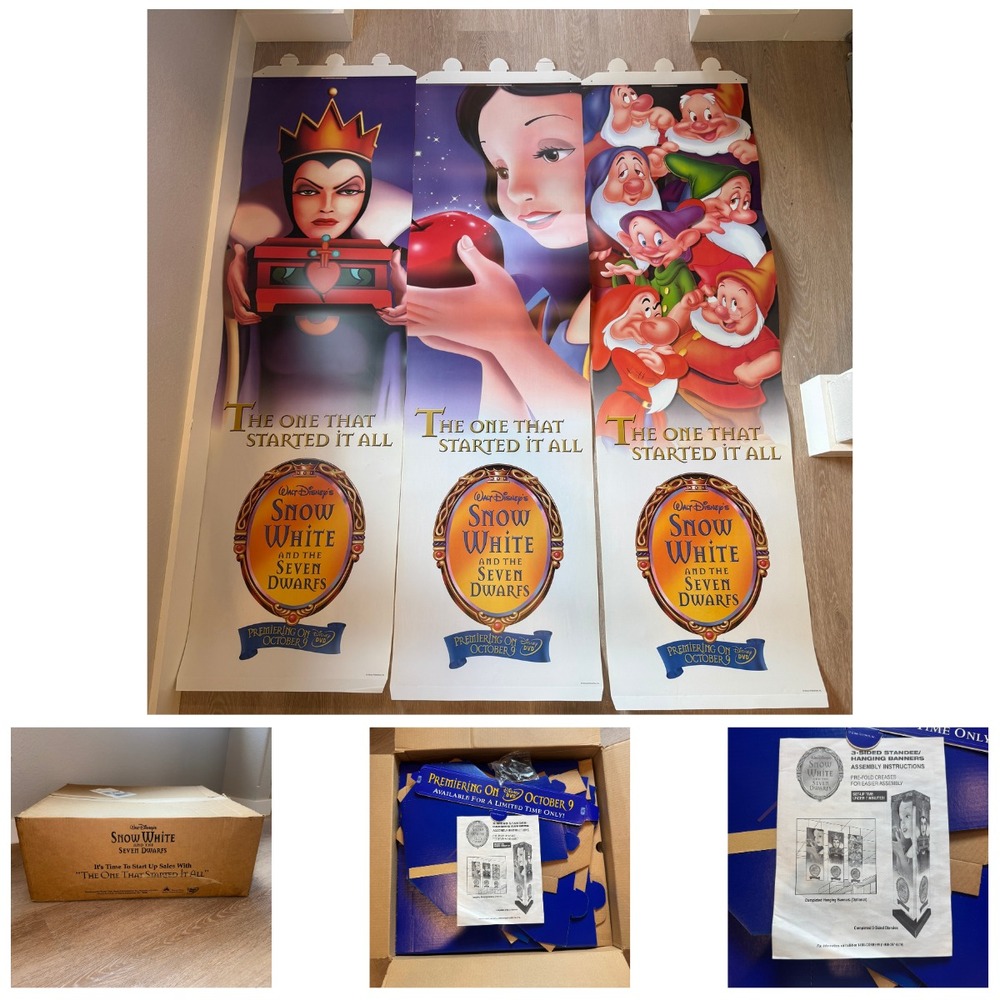 Vintage 2001 Disney Snow White DVD 3-Sided Promo Display Standee NEVER ASSEMBLED